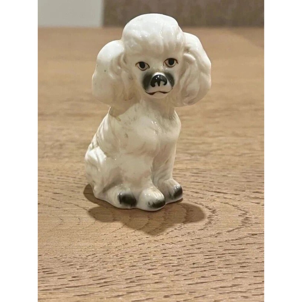 Vintage 3.5" White Porcelain Poodle Miniature Figurine
